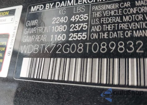 2008 Mercedes-Benz Clk 550 из США, поврежденный, VIN WDBTK72G08T089832